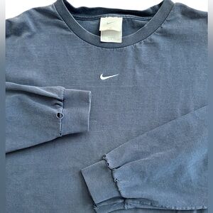 Y2K Vintage Nike Center Swoosh Men’s Thrashed Navy Blue XL Long Sleeve Shirt